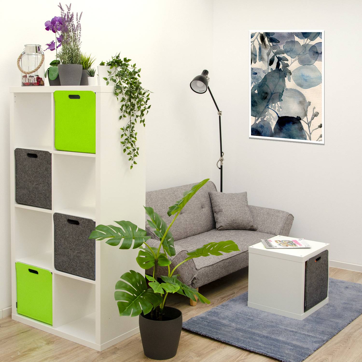 4er Set Filz Aufbewahrungsbox 33x33x38cm Kallax Filzkorb Regal Box Grau Grün