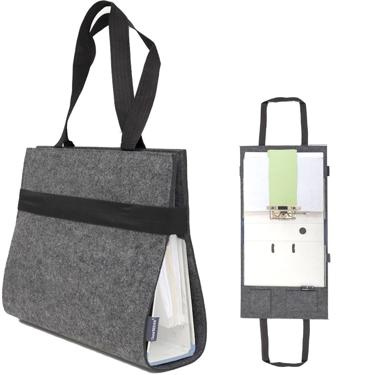 Filz Ordnertasche Trageriemen 31x34x9 cm Ordnerhülle Unitasche Ordnermappe Grau