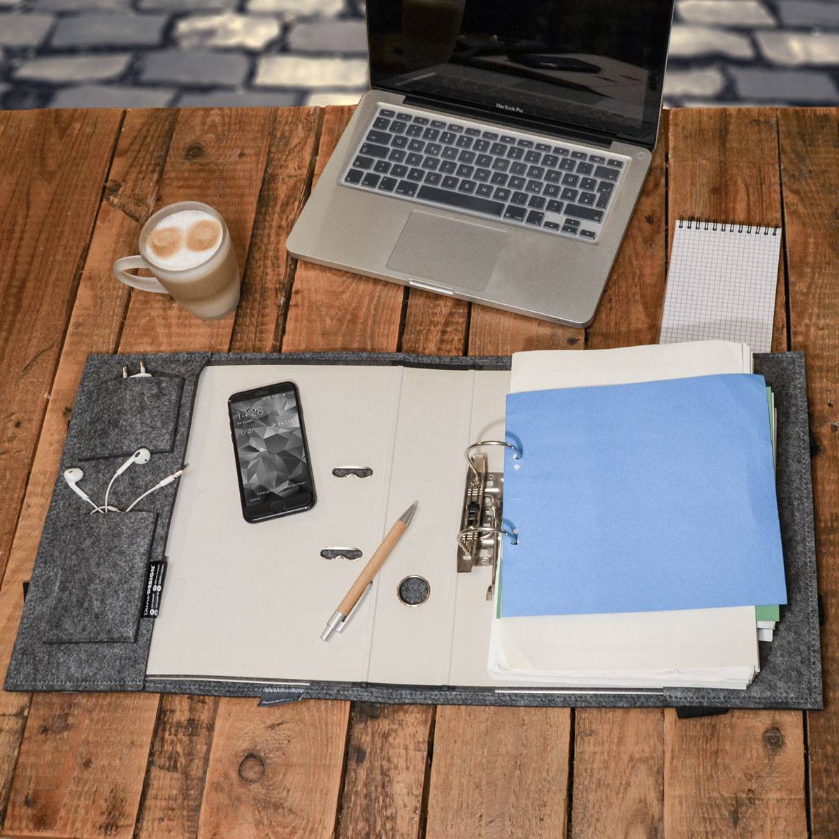 Filz Ordnertasche Trageriemen 31x34x9 cm Ordnerhülle Unitasche Ordnermappe Grau