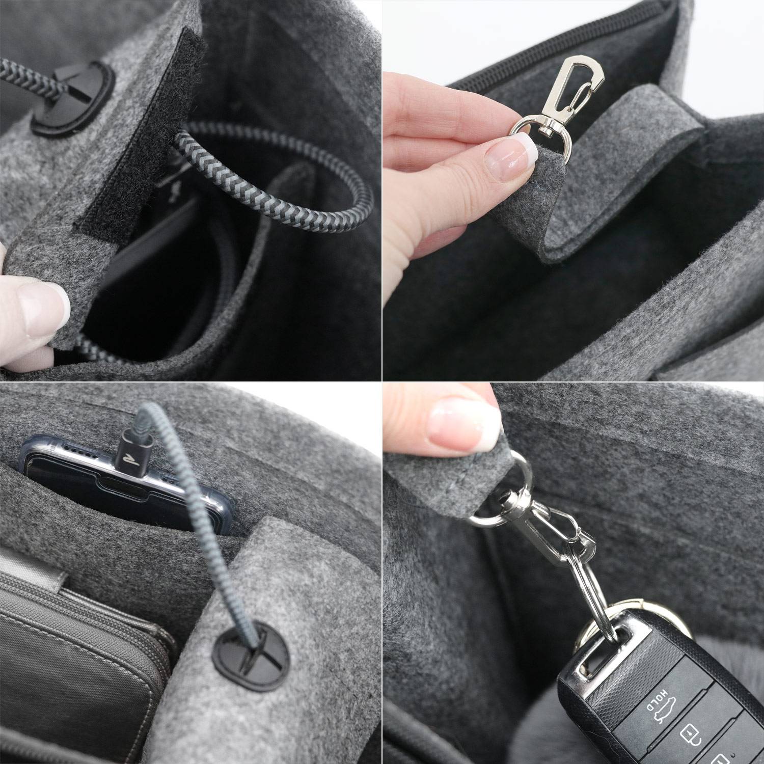 Handtaschen Organizer 23x10x16 cm Filz Tasche Innentasche Taschen Einsatz S Grau