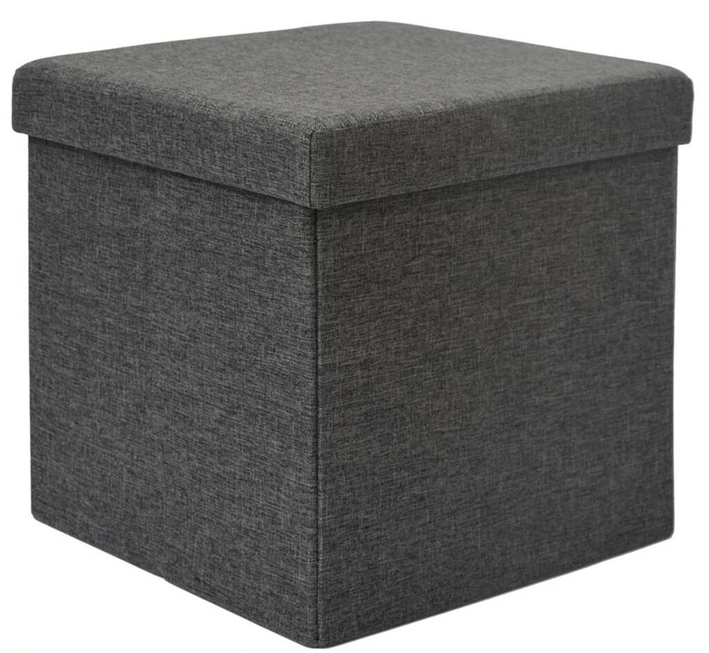 DuneDesign Faltbarer Sitzhocker 38cm Fußhocker Polsterhocker mit ca 42L Stauraum Sitzwürfel Sitzkasten Ottomane Leinen Dunkelgrau