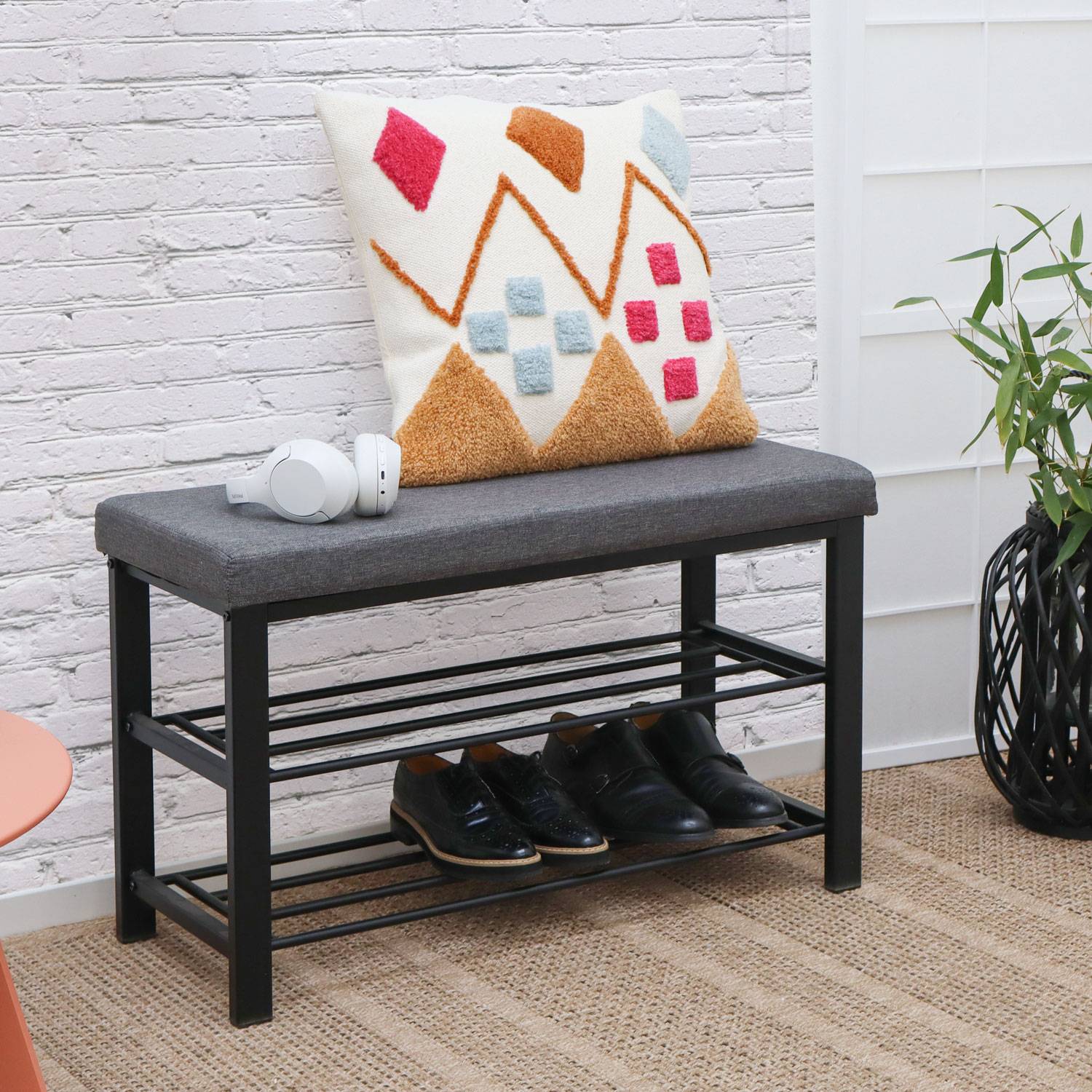 Schuhbank mit Polster - 81x32x50 Schuhregal mit Sitzfläche - Garderobenbank Flur