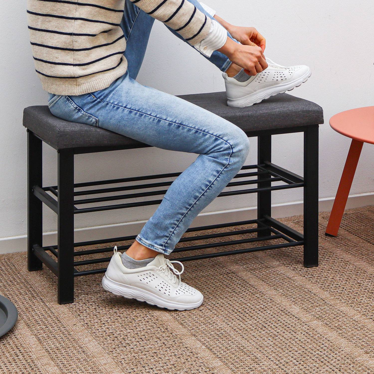 Schuhbank mit Polster - 81x32x50 Schuhregal mit Sitzfläche - Garderobenbank Flur