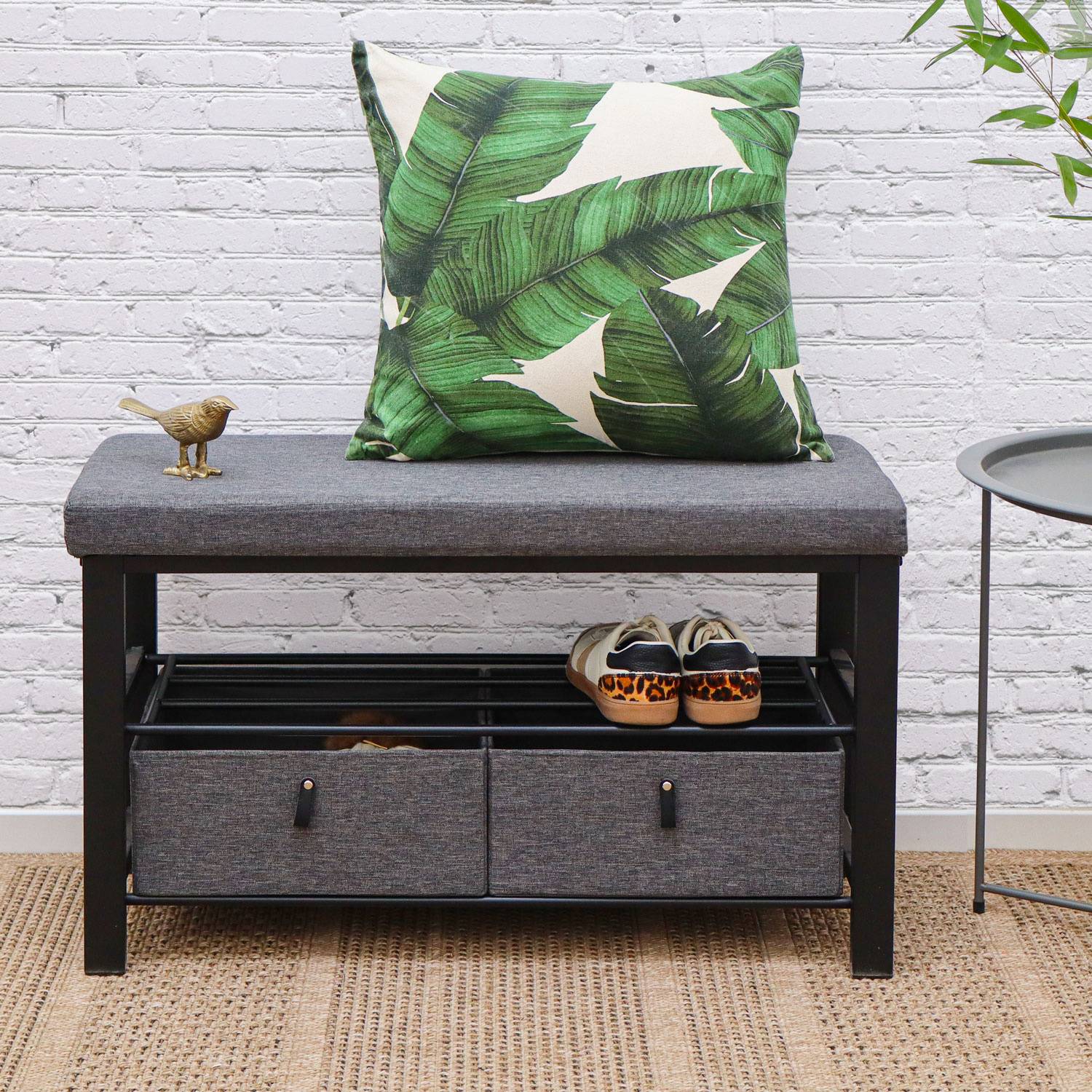 Schuhbank mit Polster - 81x32x50 Sitzbank mit Schuhregal und Aufbewahrungsboxen