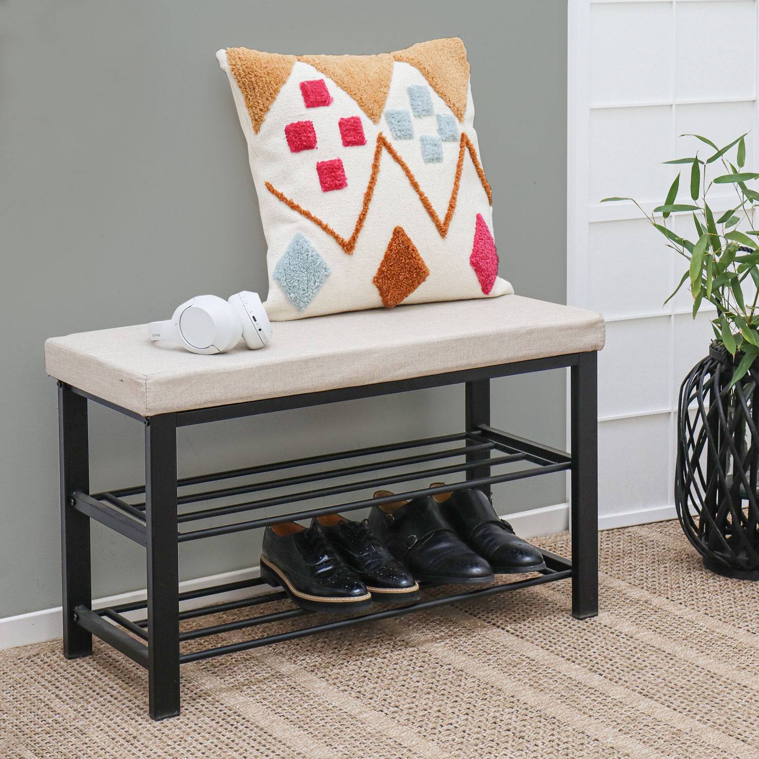 Schuhbank mit Polster - 81x32x50 Schuhregal mit Sitzfläche - Garderobenbank Flur