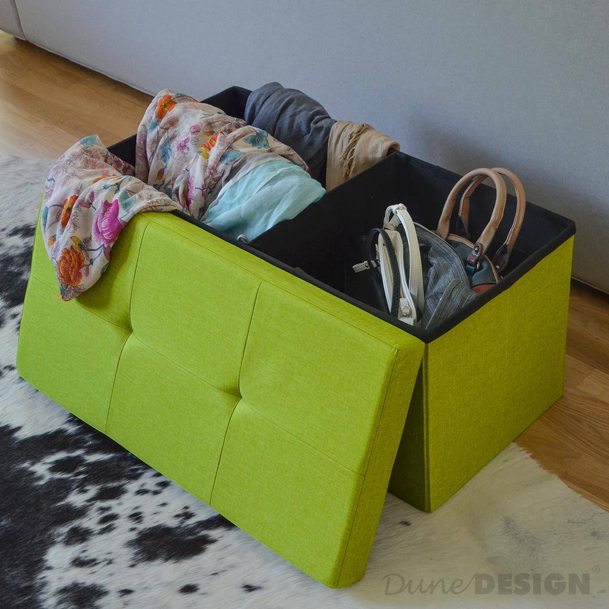 Faltbare Sitzbank 76x38x38 cm inkl. Trennwand Sitztruhe 80L Polsterbank Grün