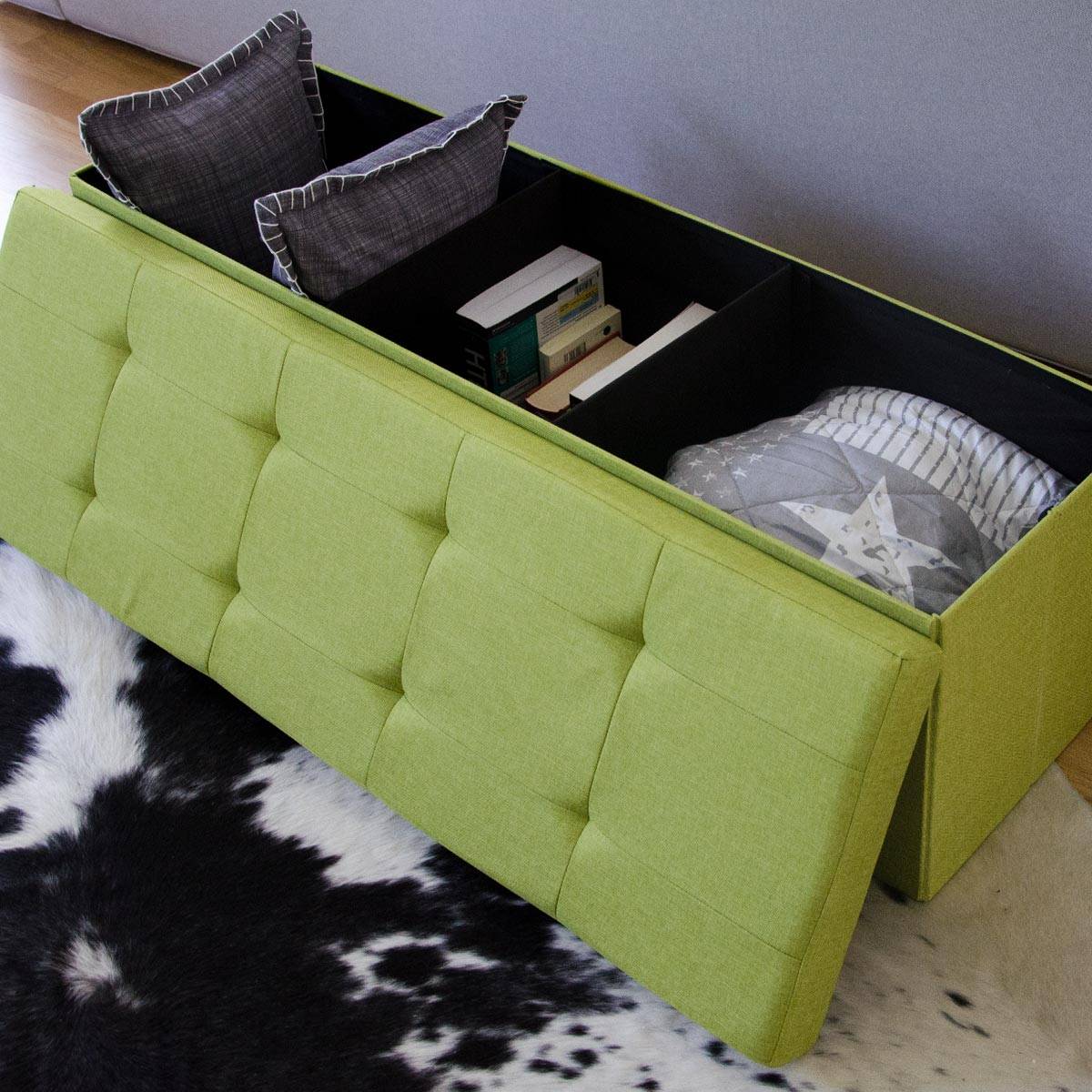 Faltbare Sitzbank 110x38x38cm Sitztruhe inkl. 2 Trennwände 120L Polsterbank Grün