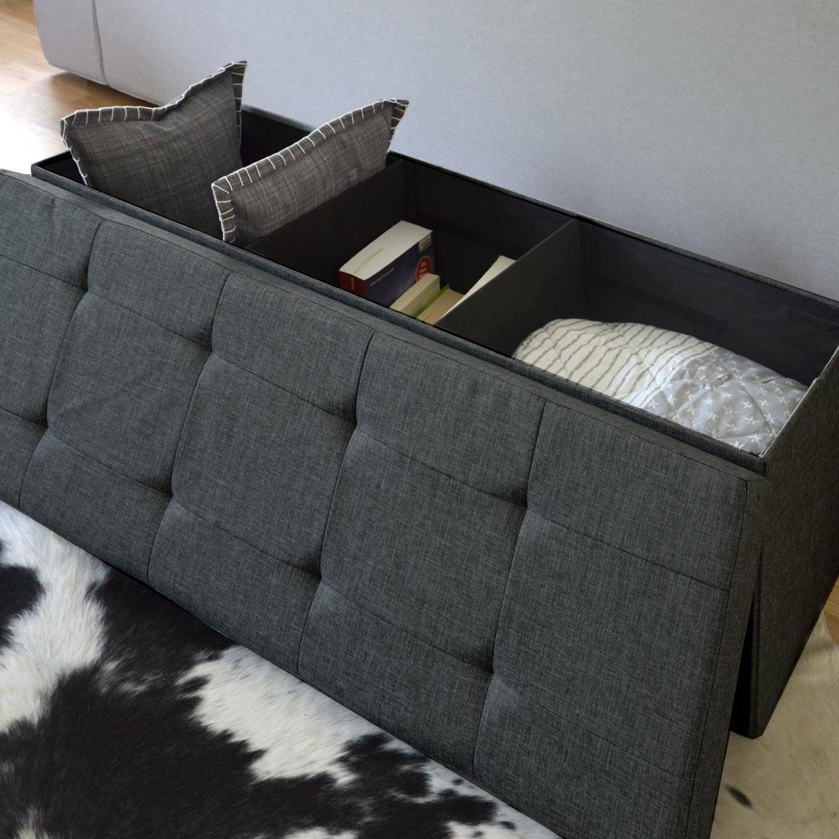 Coffre de Rangement 110x38x38cm incl 2 cloisons Gris Foncé
