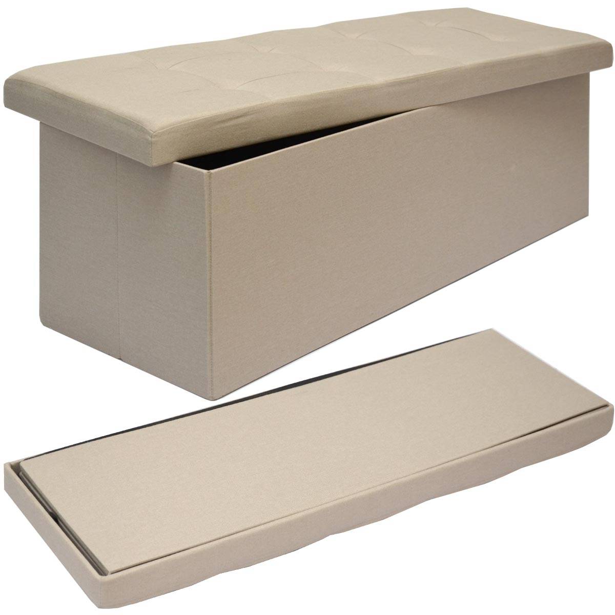 Sitzbank Faltbar 110x38x38cm Sitztruhe inkl. 2 Trennwände 120L Polsterbank Beige