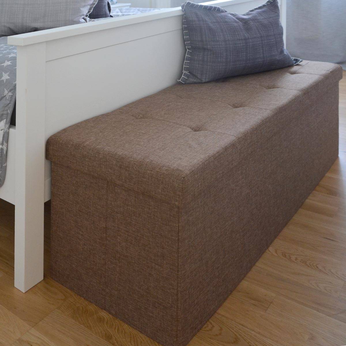 Sitzbank Faltbar 110x38x38cm Sitztruhe inkl. 2 Trennwände 120L Polsterbank Braun