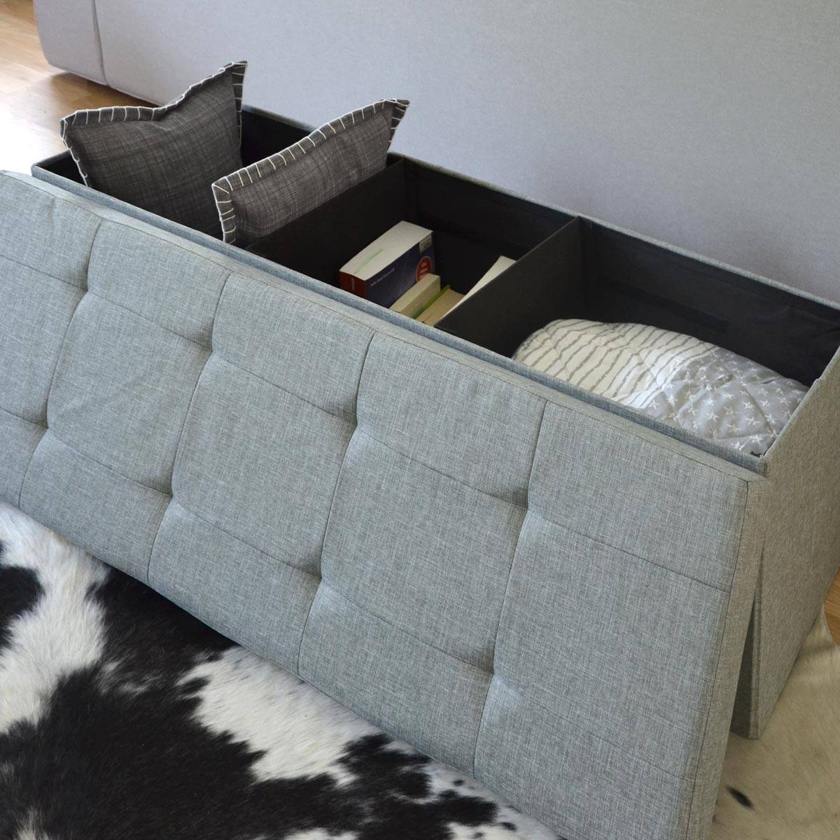 Faltbare Sitzbank 110x38x38cm Sitztruhe inkl. 2 Trennwände 120L Polsterbank Grau