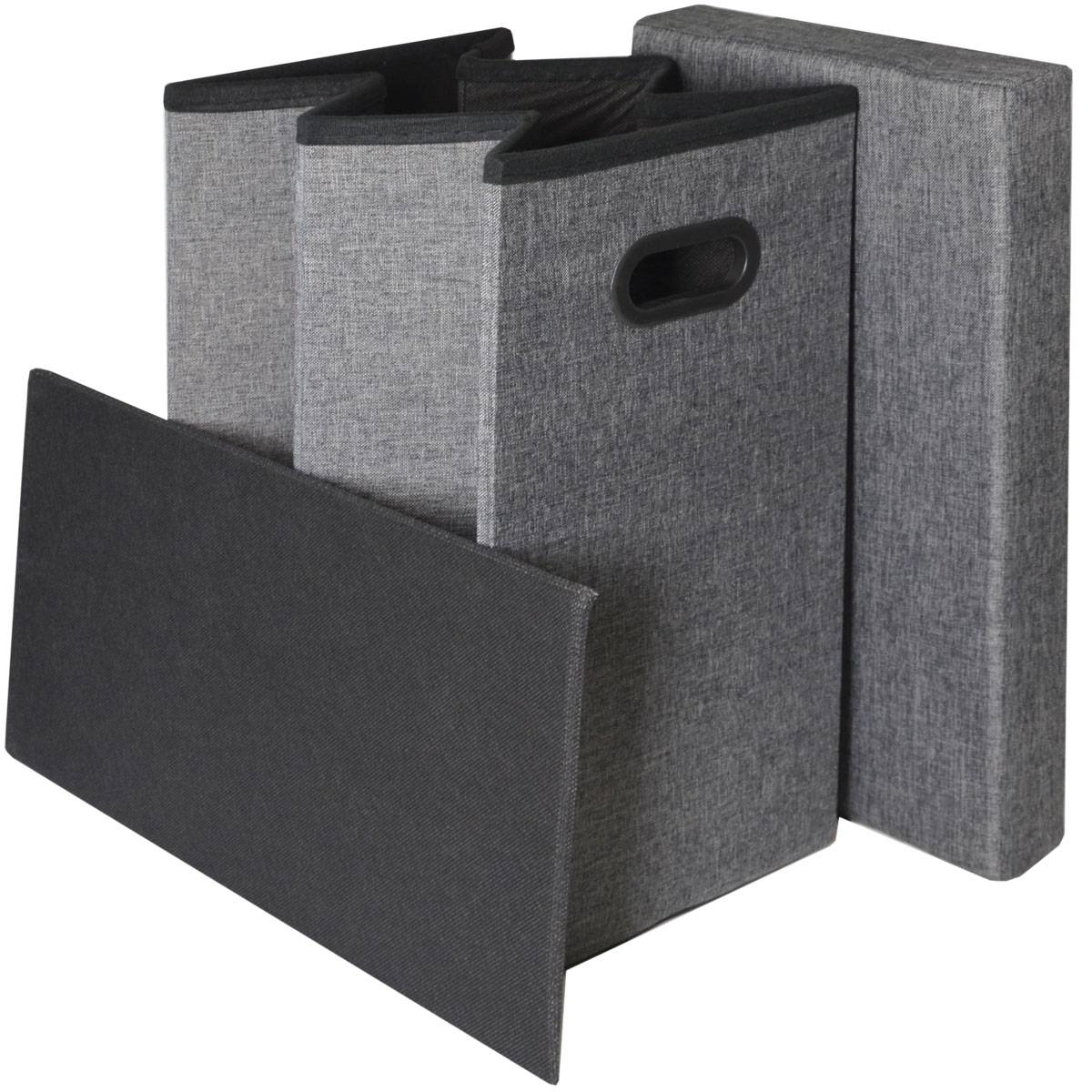 Faltbarer Wäschekorb 70L Wäschetruhe mit Deckel Wäschebox Wäschesammler Leinen-Optik Grau