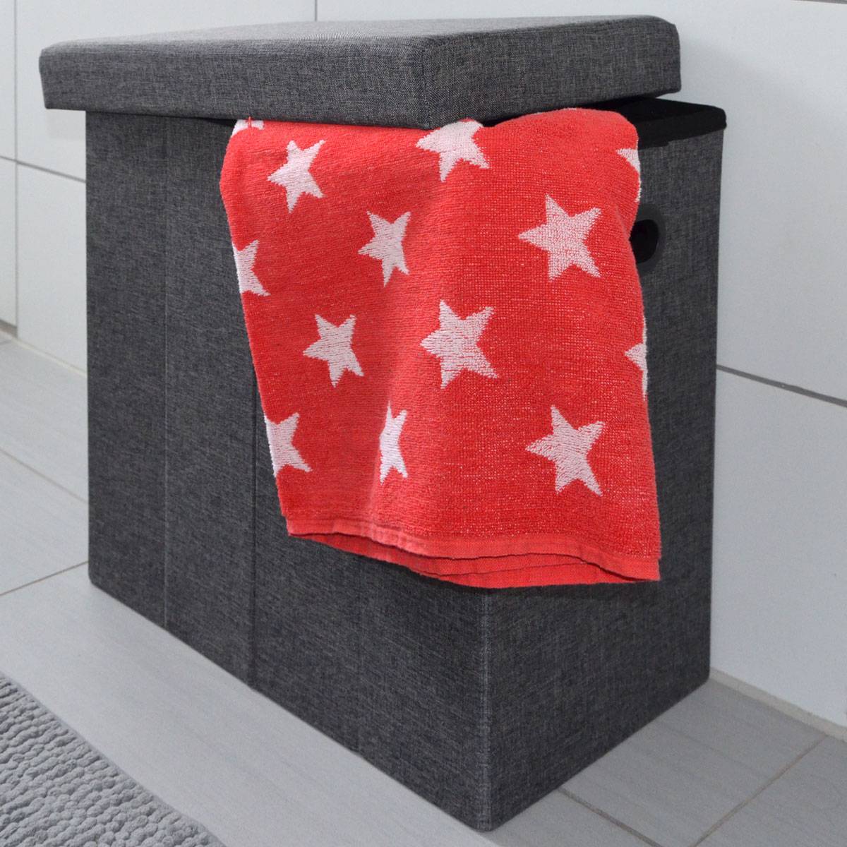 Faltbarer Wäschekorb 70L Wäschetruhe mit Deckel Wäschebox Wäschesammler Leinen-Optik Grau