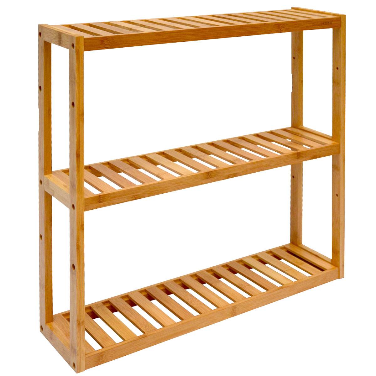 Bambus Wandregal - 60x54x15cm - Bad Küche Hängeregal Holz - Badregal Küchenregal