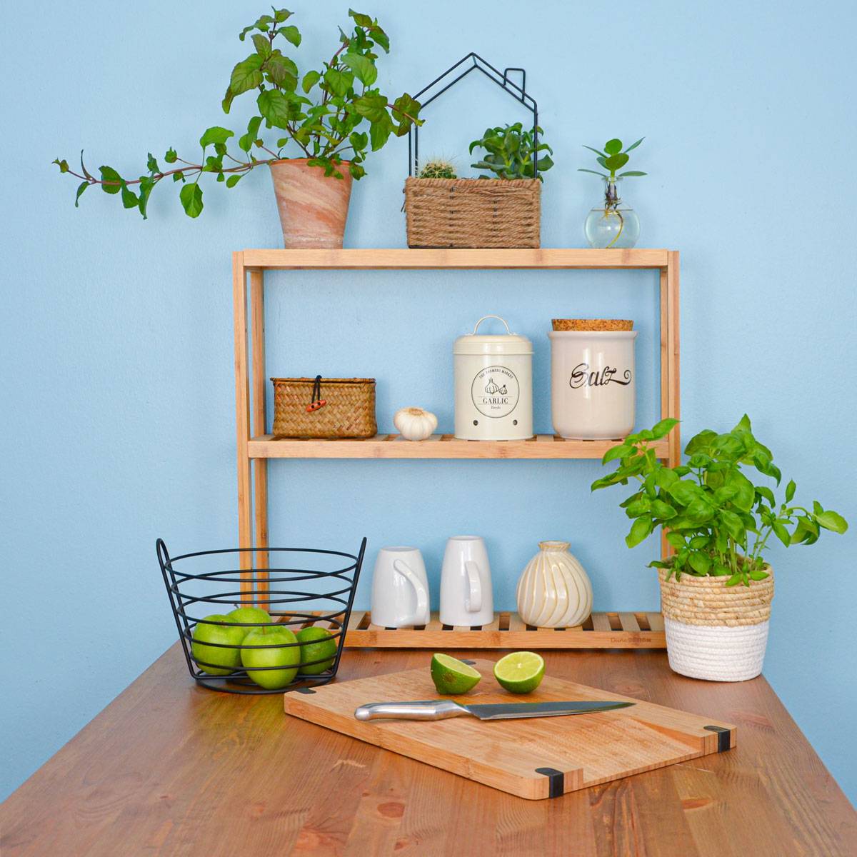 Bambus Wandregal - 60x54x15cm - Bad Küche Hängeregal Holz - Badregal Küchenregal