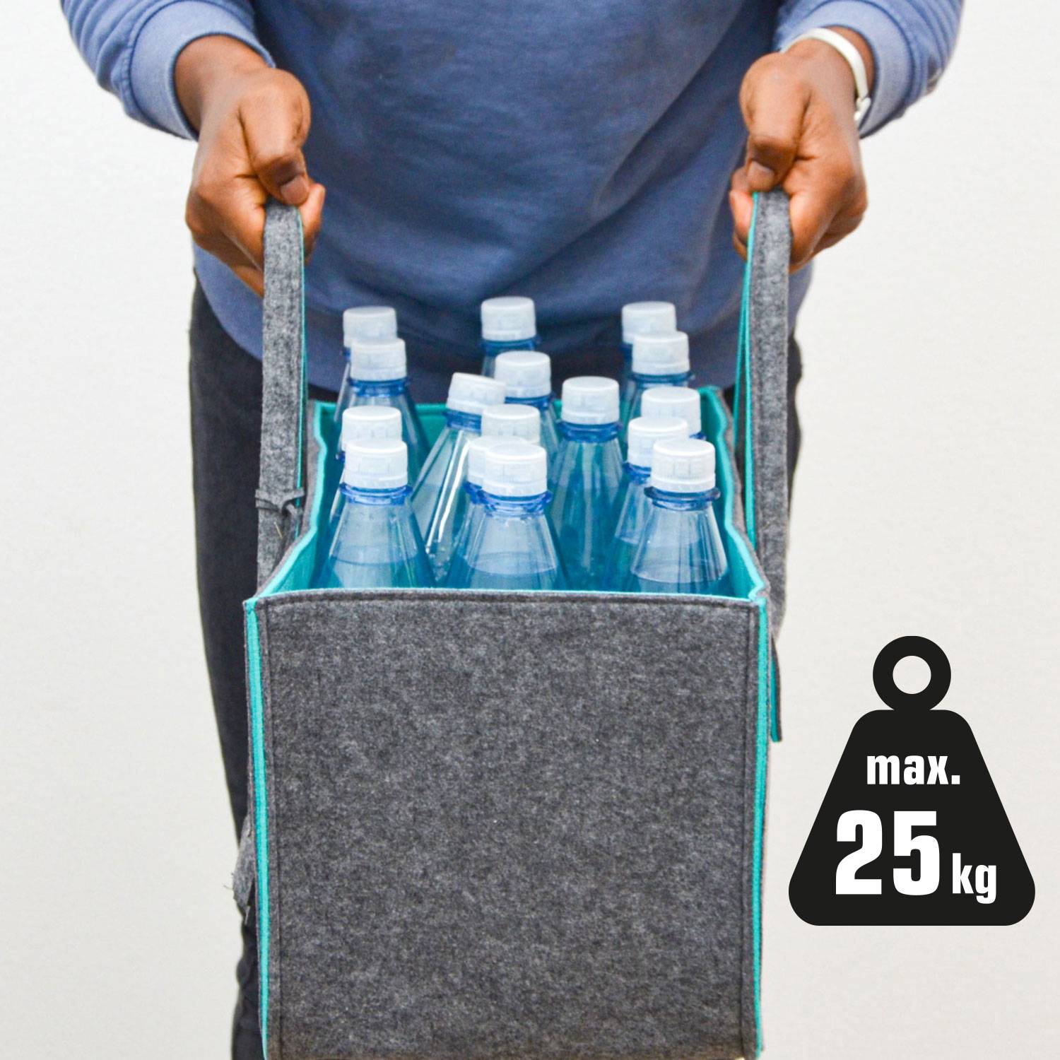 2er Set Filztasche bis 25kg - 50x25x25 Filz Shopper Einkaufstasche Kaminholzkorb
