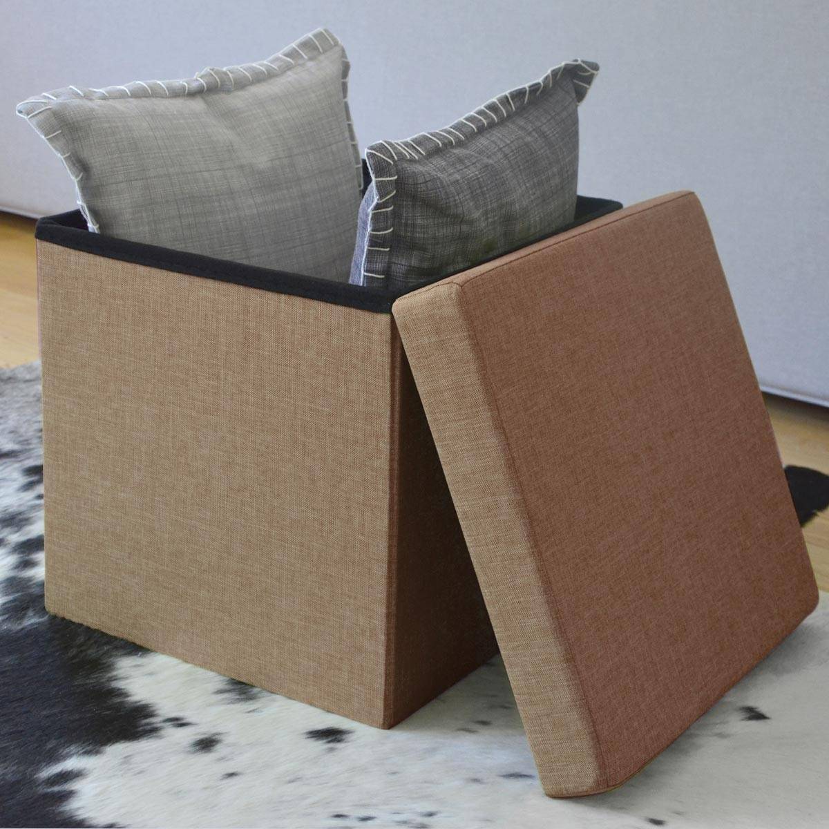 Faltbarer Sitzhocker 38cm Fußhocker Polsterhocker 42L Sitzwürfel Hellbraun