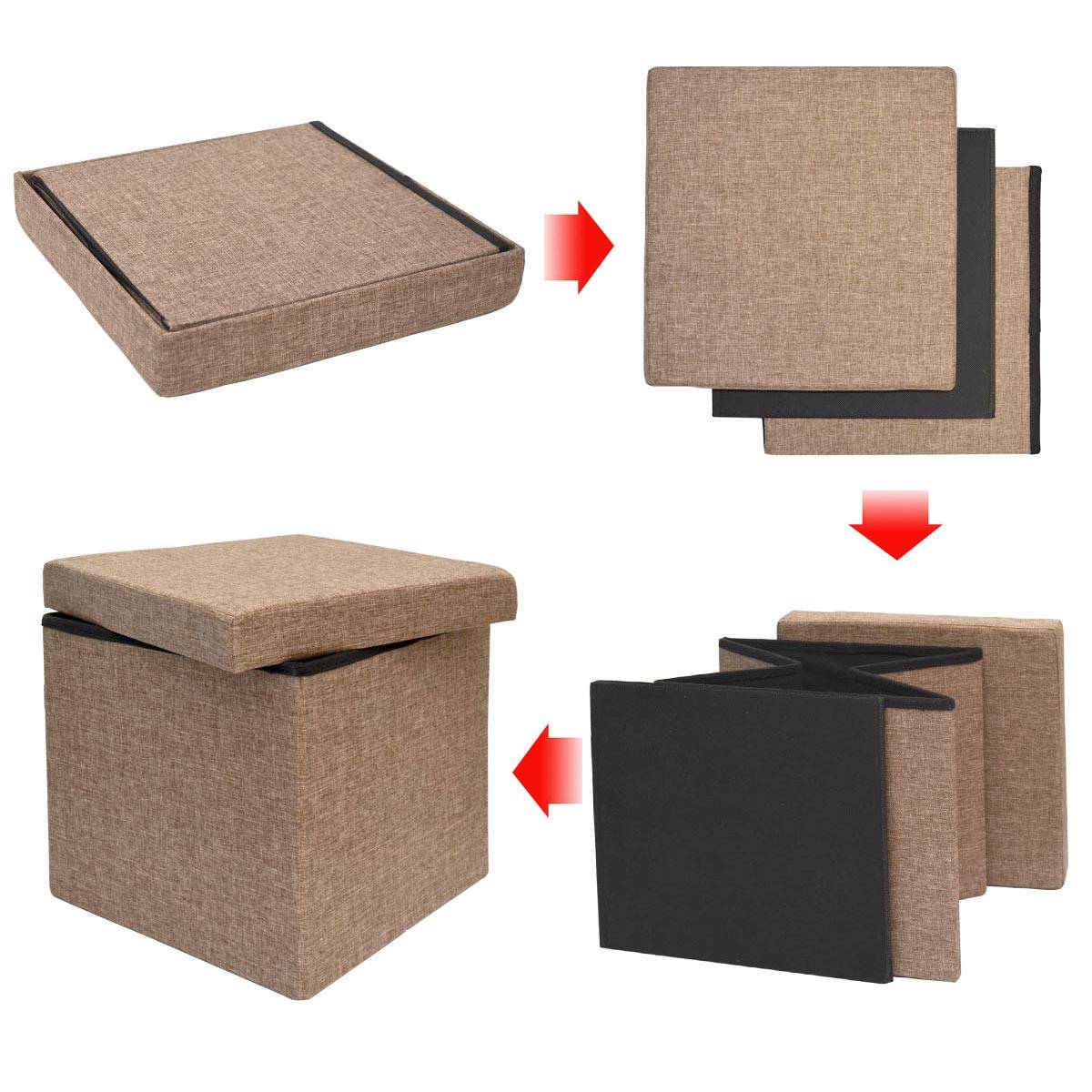 Faltbarer Sitzhocker 38cm Fußhocker Polsterhocker 42L Sitzwürfel Hellbraun