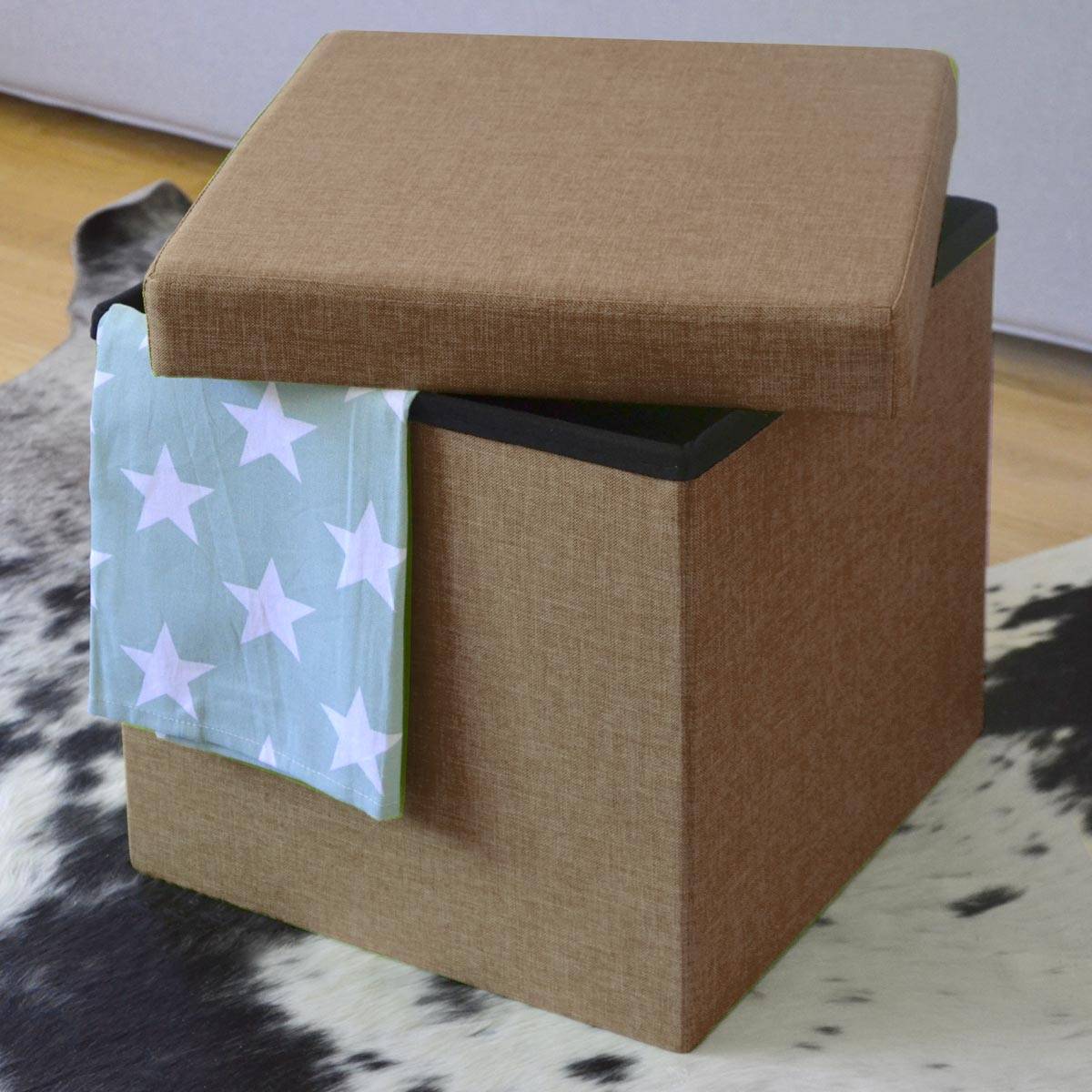 Faltbarer Sitzhocker 38cm Fußhocker Polsterhocker 42L Sitzwürfel Hellbraun