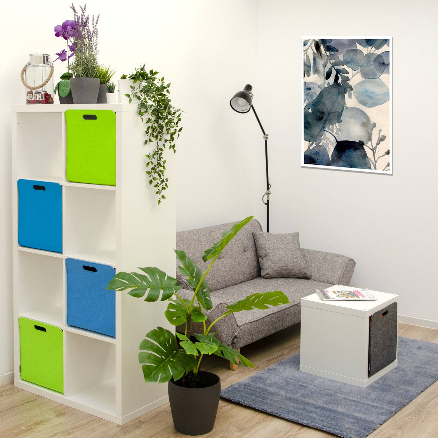 4er Set Filz Aufbewahrungsbox 33x33x38cm Kallax Filzkorb Regal Filzbox Blau Grün