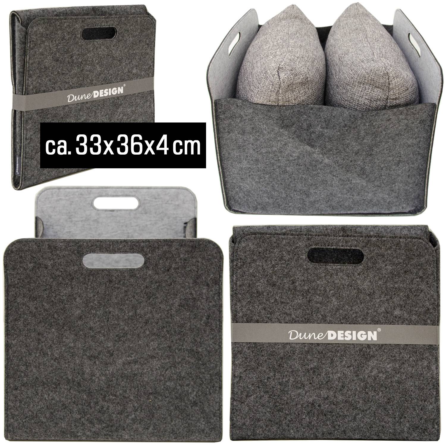 4er Set Filz Aufbewahrungsbox 33x33x38 cm Kallax Filzkorb Regal Einsatz Box Grau