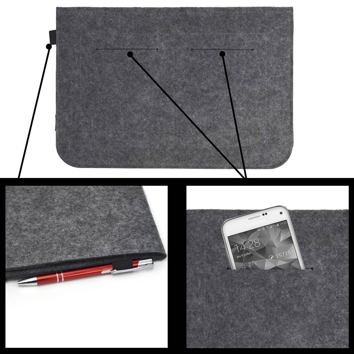 13.3 Filz Laptop-Tasche 35x24 cm Tablet Hülle MacBook Pro Air iPad Surface Grau