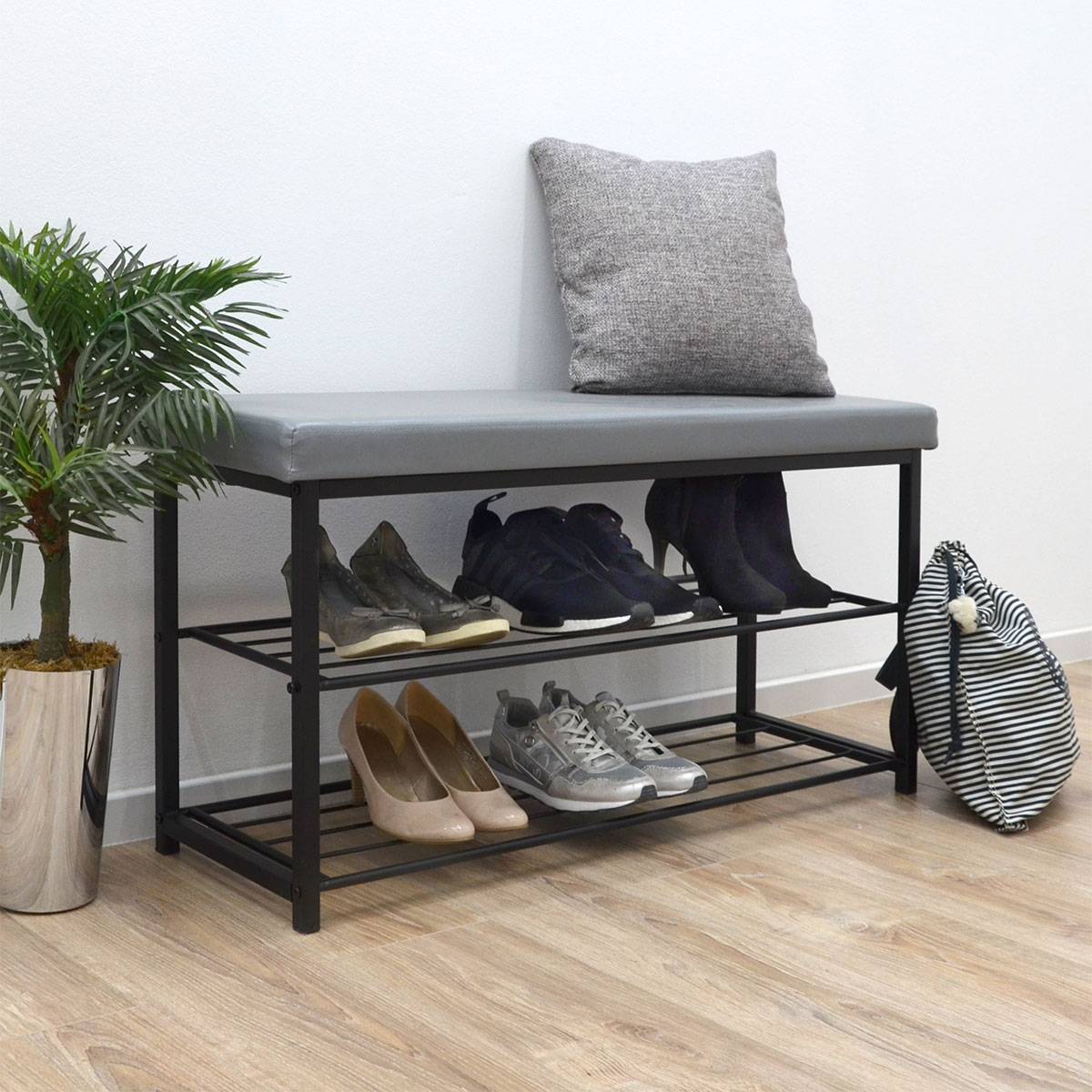 Schuhregal 96x32,5x51cm Schuhbank Offener Schuhschrank Schuh Regal Sitzbank Grau