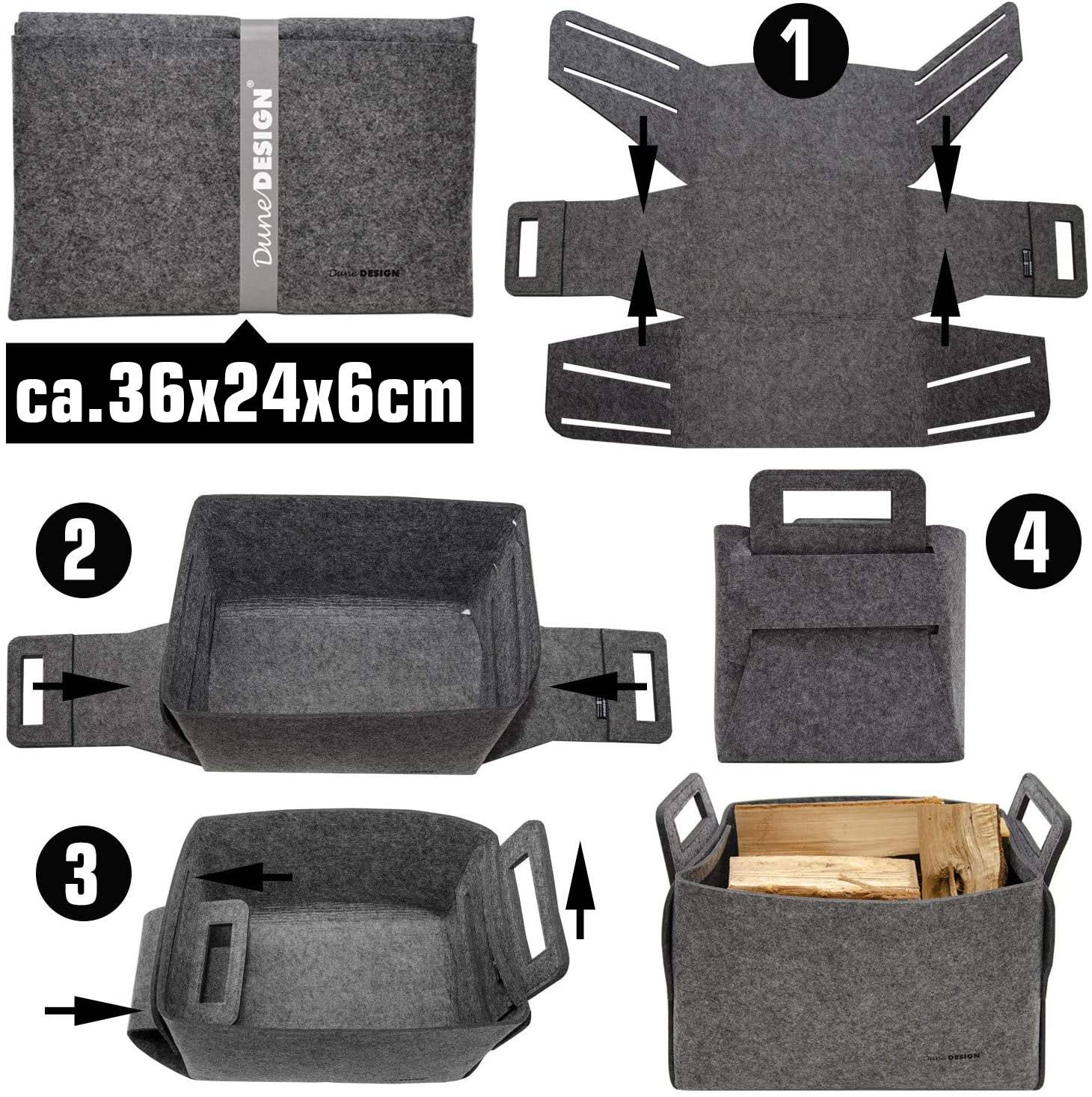 25L Filz Aufbewahrungskorb 37x24x37 cm Holz Kaminholzkorb Filzkorb Holzkorb Grau