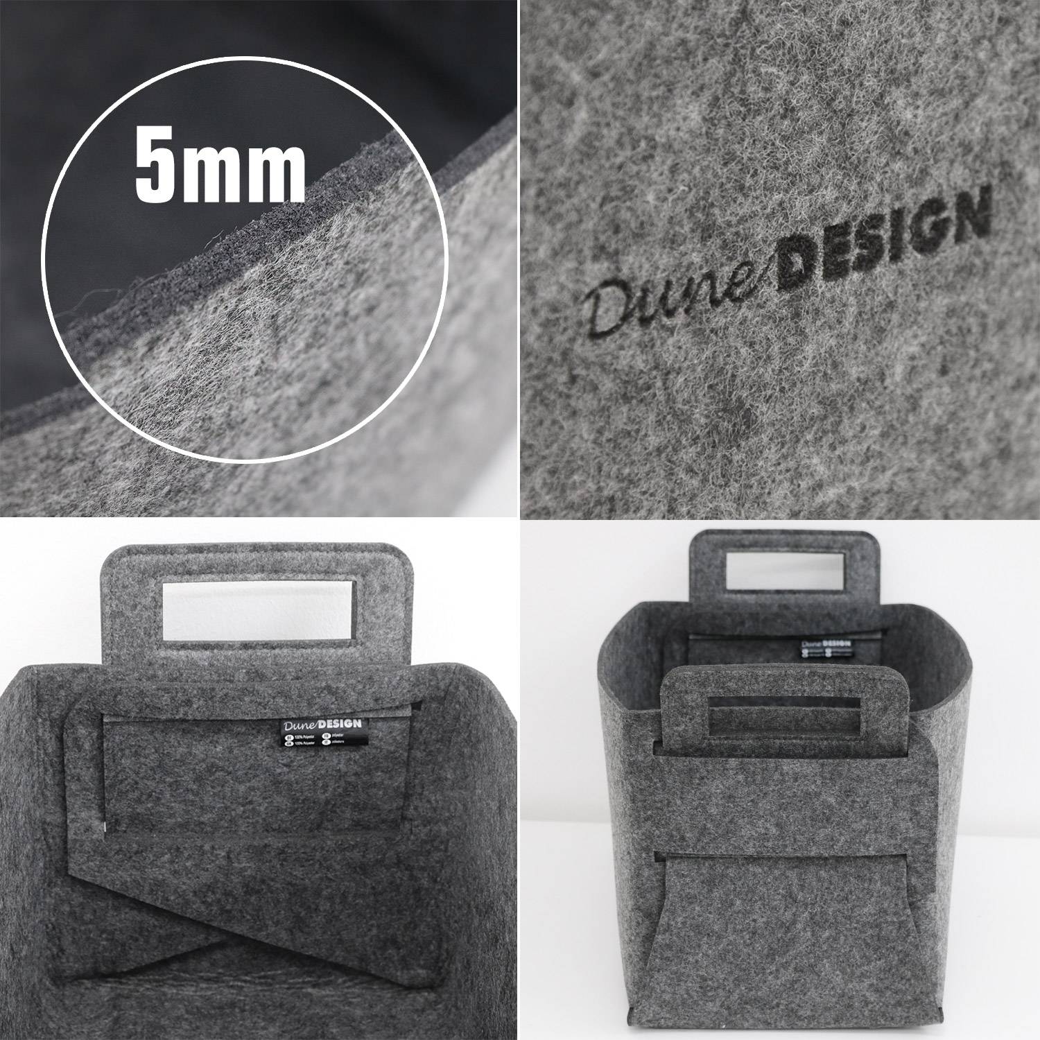 25L Filz Aufbewahrungskorb 37x24x37 cm Holz Kaminholzkorb Filzkorb Holzkorb Grau