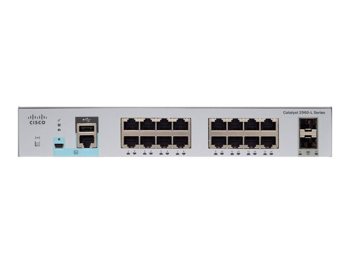 Cisco Catalyst 2960L-SM-16TS - Switch - Smart - 16 x 10/100/1000 + 2 x Gigabit SFP (Uplink)