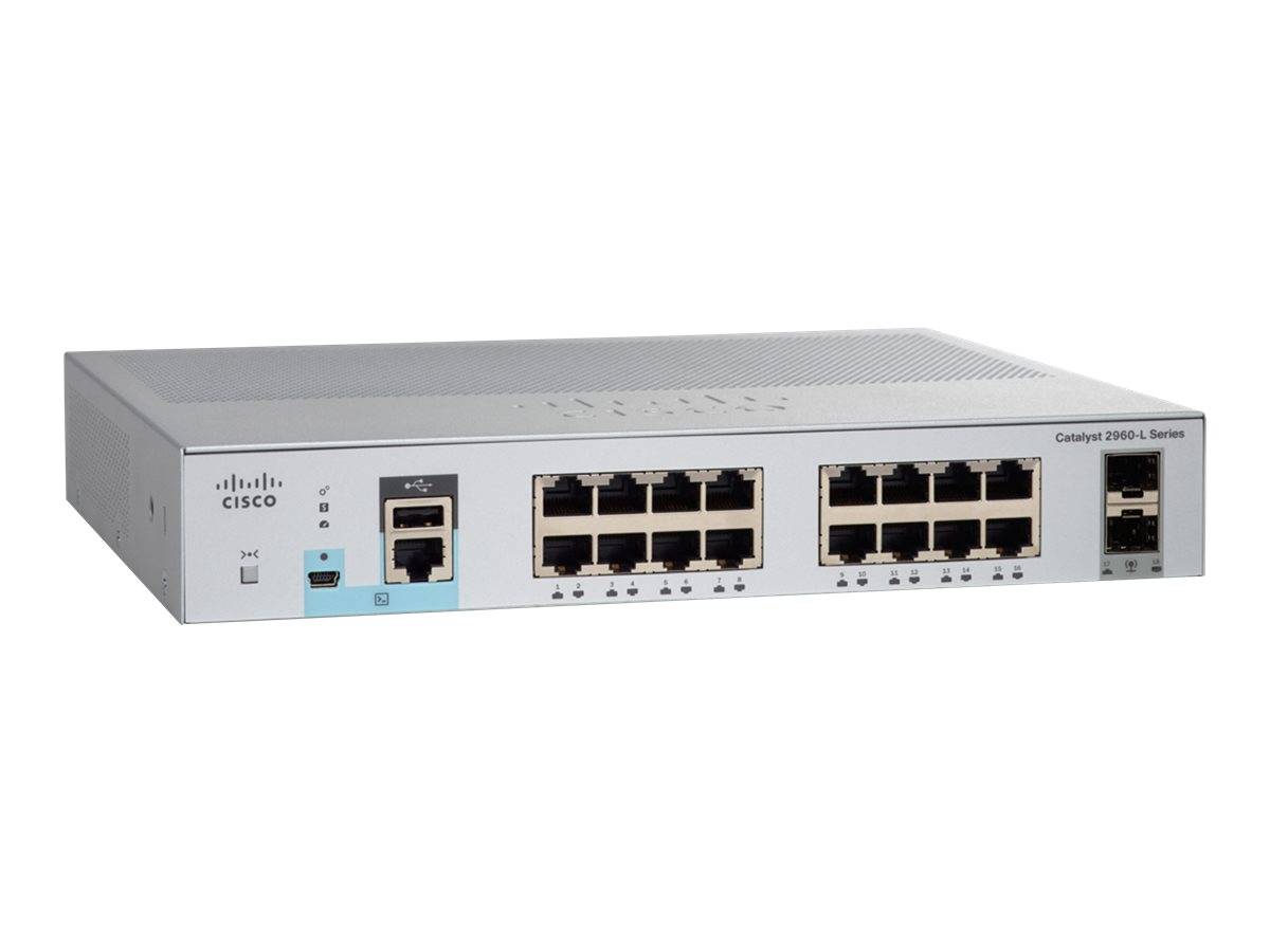 Cisco Catalyst 2960L-SM-16TS - Switch - Smart - 16 x 10/100/1000 + 2 x Gigabit SFP (Uplink)