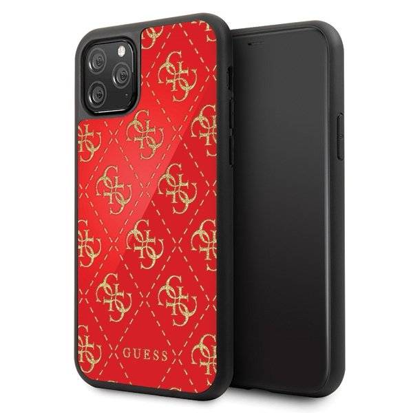 Guess - 4G Dobble Layer Glitter Case - Apple iPhone 11 Pro Max - Rot - Cover - Schutzhülle