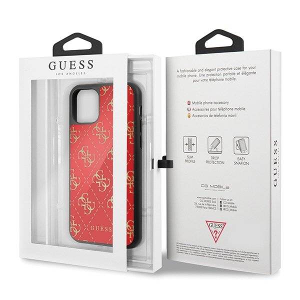 Guess - 4G Dobble Layer Glitter Case - Apple iPhone 11 Pro Max - Rot - Cover - Schutzhülle
