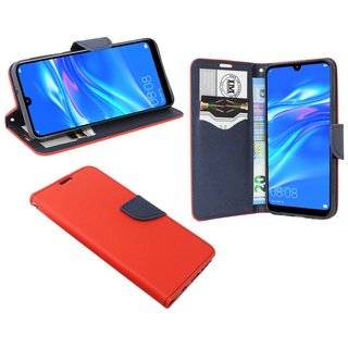 Buch Tasche "Fancy" kompatibel mit HUAWEI Y6s Handy Hülle Etui Brieftasche Schutzhülle mit Standfunktion, Kartenfach Rot-Blau
