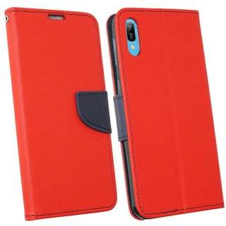 Buch Tasche "Fancy" kompatibel mit HUAWEI Y6s Handy Hülle Etui Brieftasche Schutzhülle mit Standfunktion, Kartenfach Rot-Blau