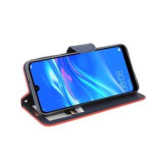 Buch Tasche "Fancy" kompatibel mit HUAWEI Y6s Handy Hülle Etui Brieftasche Schutzhülle mit Standfunktion, Kartenfach Rot-Blau