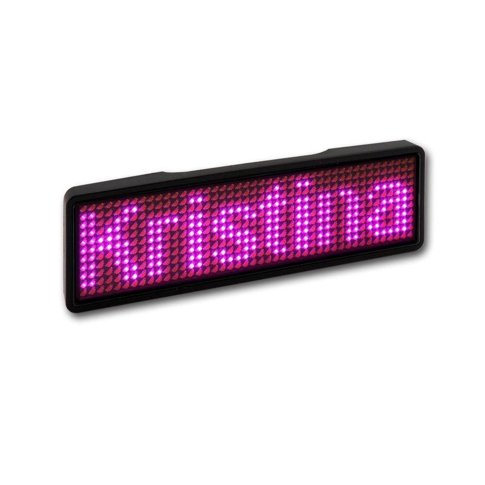 LED Name Tag, 11x44 Pixel, USB-C - Rahmen: schwarz - LED: pink