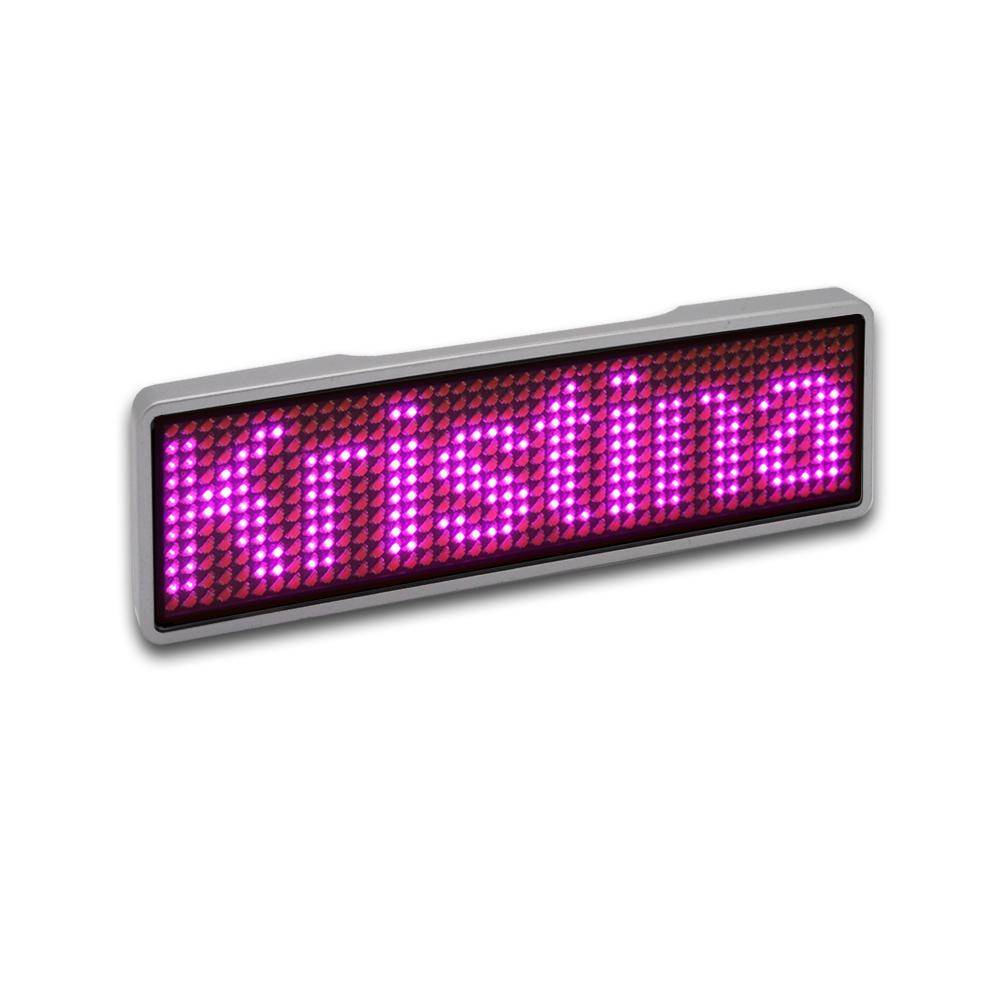 LED Name Tag, 11x44 Pixel, USB-C - Rahmen: silber - LED: pink