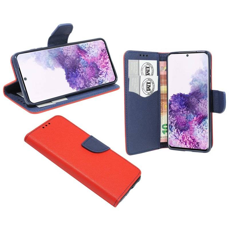 Buch Tasche Fancy für SAMSUNG GALAXY S20+ G985F Handy Hülle Etui Brieftasche Schutzhülle mit Standfunktion, Kartenfach Rot-Blau