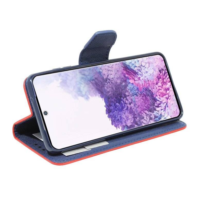 Buch Tasche Fancy für SAMSUNG GALAXY S20+ G985F Handy Hülle Etui Brieftasche Schutzhülle mit Standfunktion, Kartenfach Rot-Blau