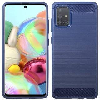 cofi1453® Silikon Hülle Bumper Carbon kompatibel mit SAMSUNG GALAXY A71 A715F Case TPU Soft Handyhülle Cover Schutzhülle in Blau