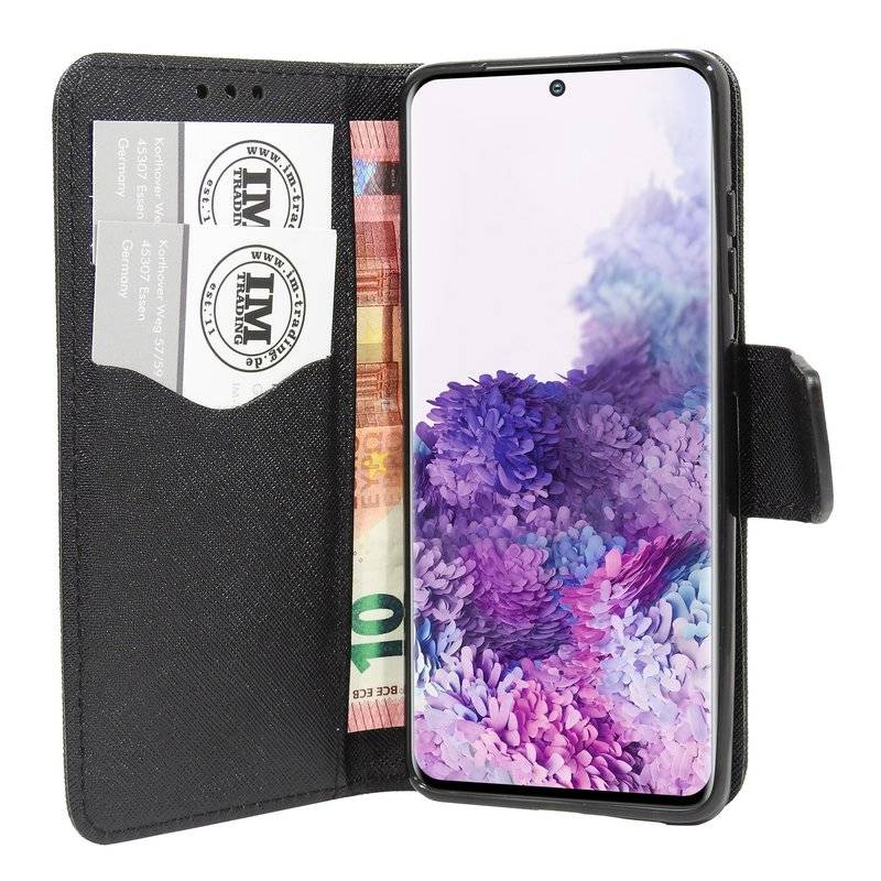 Buch Tasche Fancy für SAMSUNG GALAXY S20+ G985F Handy Hülle Etui Brieftasche Schutzhülle mit Standfunktion, Kartenfach Schwarz