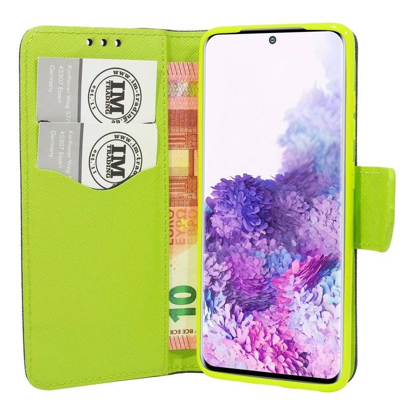 Buch Tasche Fancy für SAMSUNG GALAXY S20+ G985F Handy Hülle Etui Brieftasche Schutzhülle mit Standfunktion, Kartenfach Blau-Grün