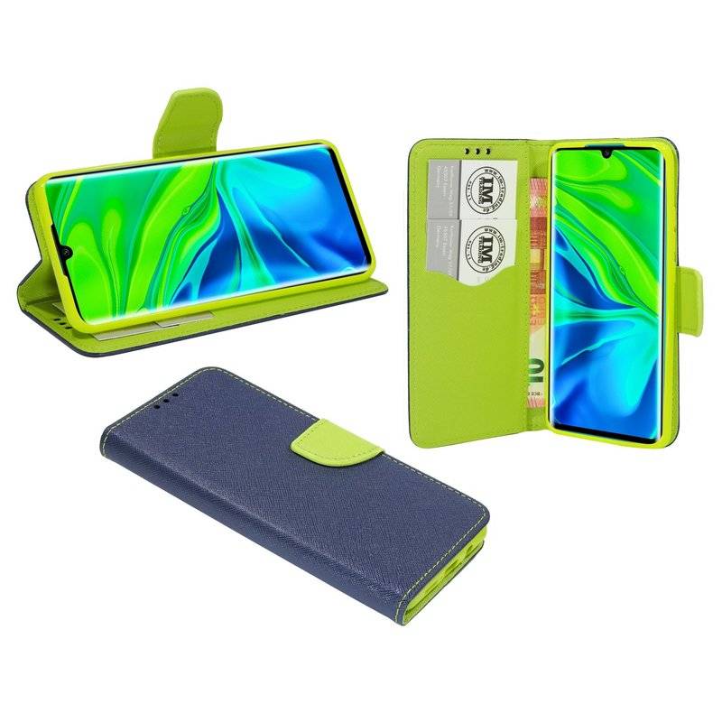 Buch Tasche Fancy für XIAOMI MI NOTE 10 PRO Handy Hülle Etui Brieftasche Schutzhülle mit Standfunktion, Kartenfach Blau-Grün