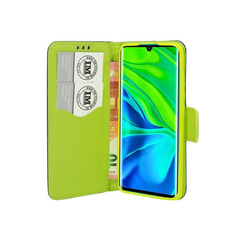 Buch Tasche Fancy für XIAOMI MI NOTE 10 PRO Handy Hülle Etui Brieftasche Schutzhülle mit Standfunktion, Kartenfach Blau-Grün