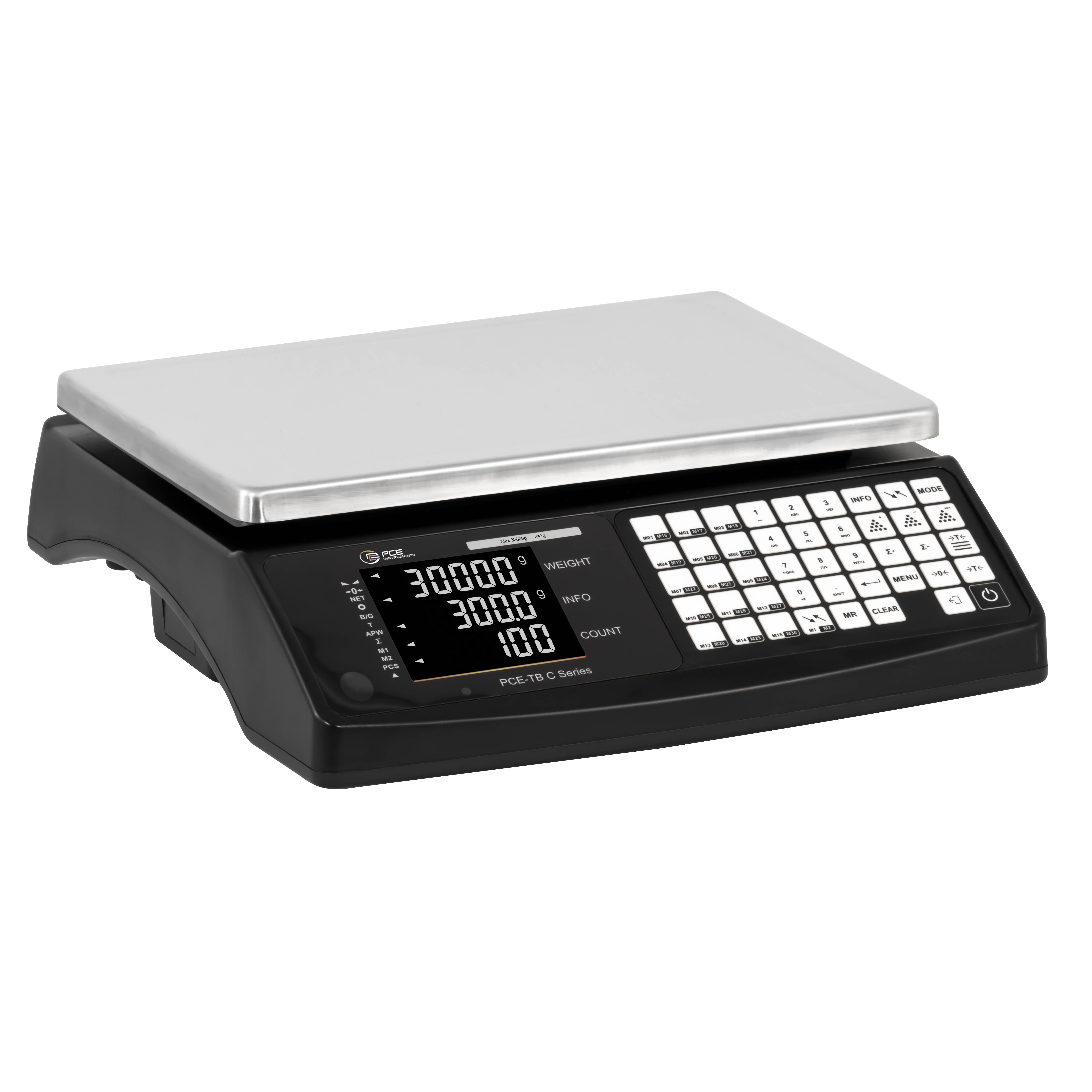 PCE Instruments Zählwaage PCE-TB 30C bis 30 kg |Ablesbarkeit 1 g |Stückzählung |Wägeplatte 300 x 210 |Edelstahl