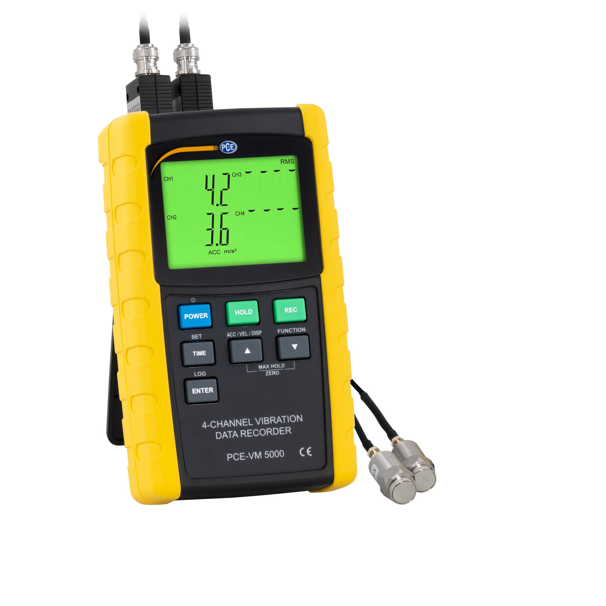 PCE Instruments Vibrationsmessgerät PCE-VM 5000 4-Kanal Datenlogger |Beschleunigung |Geschwindigkeit |Ausweitung Vibr.