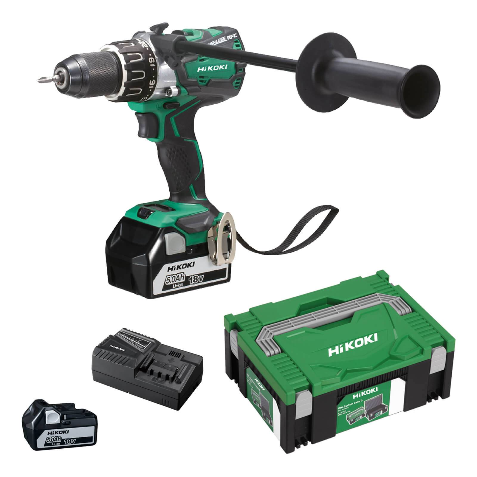 HITACHI HiKOKI Akku-Bohrschrauber DS18DBL2WPZ 18 V, 2 Akkus 5 Ah, Ladegerät, Schrauberklinge, Zusatzhandgriff, HSC II Box SET