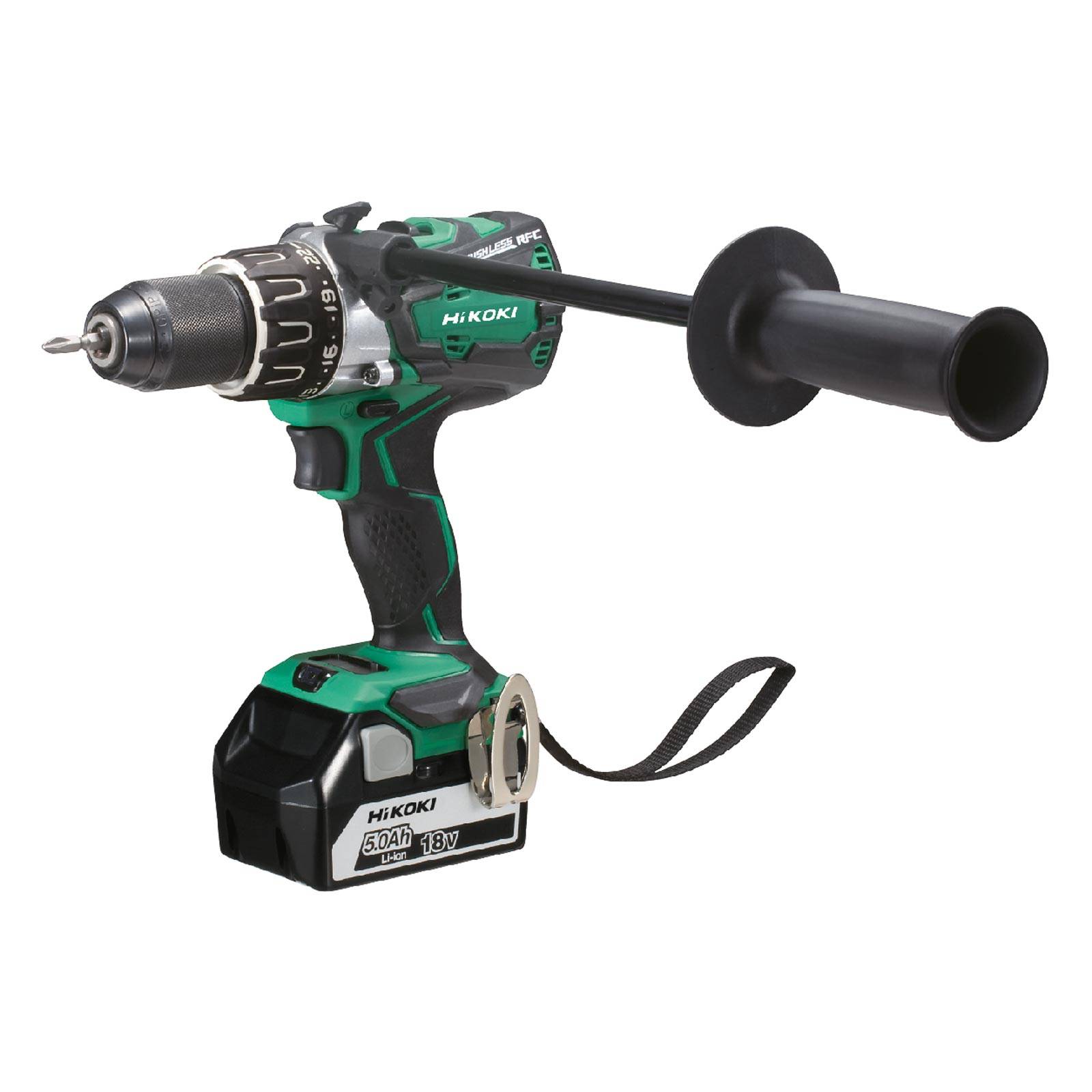 HITACHI HiKOKI Akku-Bohrschrauber DS18DBL2WPZ 18 V, 2 Akkus 5 Ah, Ladegerät, Schrauberklinge, Zusatzhandgriff, HSC II Box SET