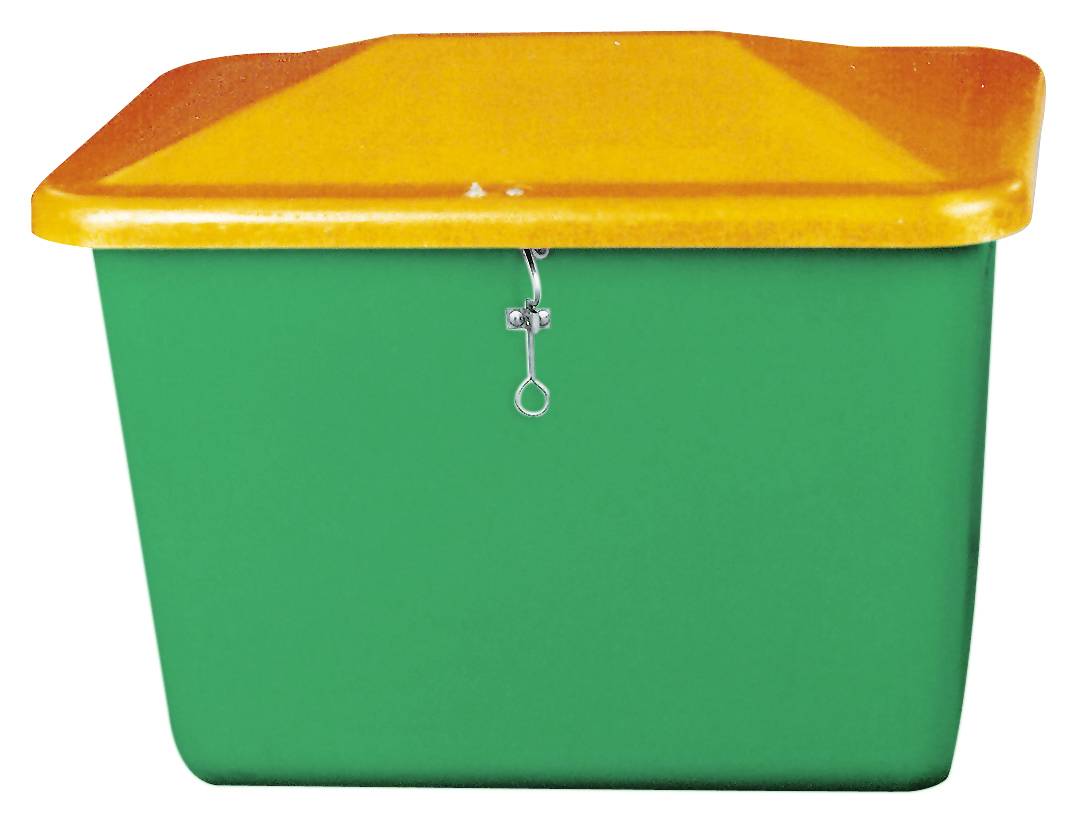 Streugutbehälter,1100l,HxLxB 1010x1630x1210mm,GFK,grün,Deckel orange
